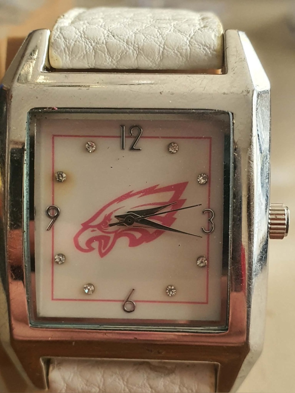 Philadelphia Eagles Silver/White/ Pink Rhinestone Leather Women's Watch